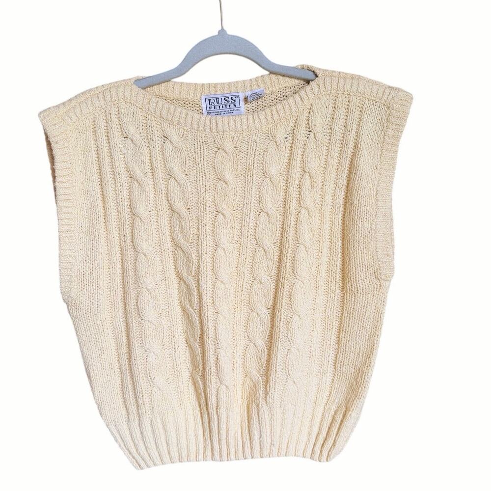 Vintage Russ petites butter yellow knit sweater vest silk linen angora blend L